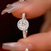Rhodium Plated 925 Sterling Silver Pave 6.5x3.9mm Moissanite Finger Rings for Women