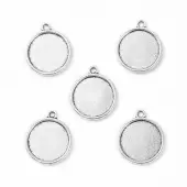 Tibetan Style Antique Silver Alloy Flat Round Pendant Cabochon Settings