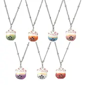 Porcelain Lucky Cat Pendant 304 Stainless Steel Twist Chain Necklaces for Women Men