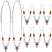 Wood Cross with Acrylic Beaded Pendant Necklaces for Women