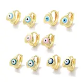 Real 18K Gold Plated Brass Enamel Evil Eye Heart Hoop Earrings for Women