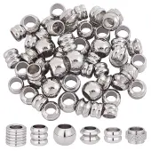 100Pcs 6 Style 201 Stainless Steel European Beads Sets
