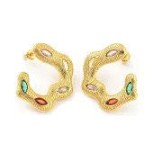 Rack Plating Brass Stud Earrings. with Colorful Cubic Zirconia