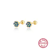 Real 18K Gold Plated 925 Sterling Silver Flower Stud Earrings