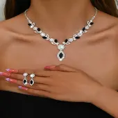 Horse Eye Brass Rhinestone Cup Chains Pendant Necklaces & Stud Dangle Earrings Sets