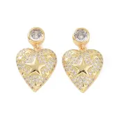 Clear Cubic Zirconia Heart with Star Dangle Stud Earrings