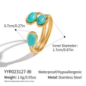 Adjustable 304 Stainless Steel with Natural Turquoise Open Cuff Rings for Women