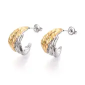 304 Stainless Steel Two Tone C Shaped Stud Earrings