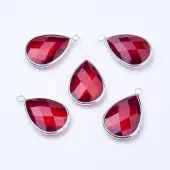 Silver Color Plated Brass Glass Teardrop Pendants
