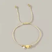 Bohemian Style Color Faux Pearl Heart Copper Bead Women's Bracelet Jewelry