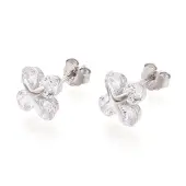 925 Sterling Silver Micro Pave Clear Cubic Zirconia Clover Stud Earrings