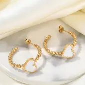 Vacuum Plating 304 Stainless Steel Heart Stud Earrings for Women