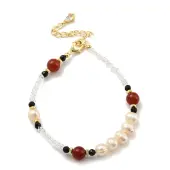 Round Natural Carnelian & Quartz Crystal Chip Beaded Bracelets