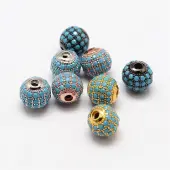 Round Brass Micro Pave Cubic Zirconia Beads