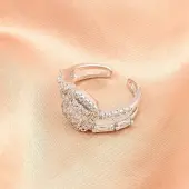 Brass Micro Pave Cubic Zirconia Cuff Rings for Women