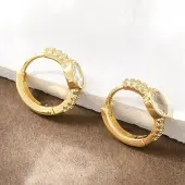 Oval Brass Micro Pave Clear Cubic Zirconia Hoop Earrings