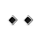 TINYSAND 925 Sterling Silver Square Black Stud Earrings