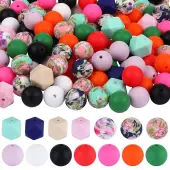 89Pcs Pattern Printed Silicone Beads Sets