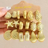 9 Pairs CCB Plastic Textured Stud Earrings