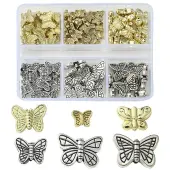 91Pcs 6 Styles Tibetan Style Alloy Butterfly Beads