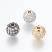 Brass Micro Pave Cubic Zirconia Beads