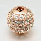 Round Brass Micro Pave Cubic Zirconia Beads