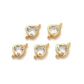 Brass Pave Clear Cubic Zirconia Heart Links Connector Charms
