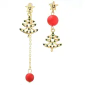 Christmas Tree & Round Alloy & Acrylic Beaded Dangle Stud Earrings for Women