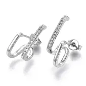 Brass Micro Pave Clear Cubic Zirconia Stud Earrings