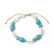 Natural Mixed Cowrie Shell with Synthetic Turquoise Beaded Anklets