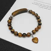 Natural Tiger Eye Charm Stretch Bracelets for Women Men