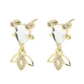 Brass Micro Pave Cubic Zirconia Fish Dangle Stud Earrings