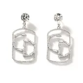 Geometric Hollow Brass Clear Cubic Zirconia Stud Earrings