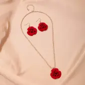 Rose Iron & Plastic Pendant Necklaces & Dangle Earrings Sets for Women