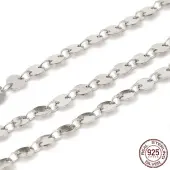 Anti-Tarnish Rhodium Plated 925 Sterling Silver Flat Round Link Chains