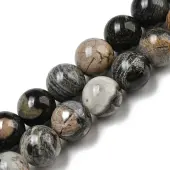 Natural Black Silver Leaf Jasper Beads Strands