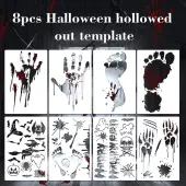 8Pcs Halloween Footproot Handprint PET Painting Stencils