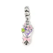 Brass Rhinestone Pink Enamel Bouquet European Dangle Charms