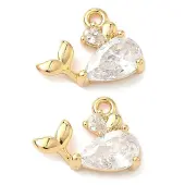 Brass Micro Pave Cubic Zirconia Whale Shape Charms