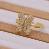 Brass Micro Pave Clear Cubic Zirconia Initial Cuff Rings