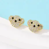 Brass Micro Pave Clear Cubic Zirconia Dog Stud Earrings
