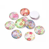 Half Round/Dome Floral Printed Glass Cabochons
