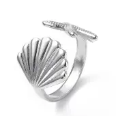 304 Stainless Steel Shell with Starfish Open Cuff Ring for Women