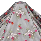 Polyester Flower Embroidered Lace Fabric