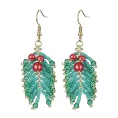 MIYUKI Rocailles & Glass Pearl Beaded Leaf Dangle Earrings
