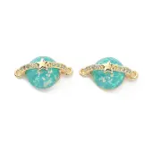 Brass Micro Pave Clear Cubic Zirconia Planet Connector Charms