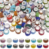 1 Box 120pcs Rhinestone Large Hole Beads Resin Large Hole Beads Crystal Loose Spacer Bead Rondelle Bead Bulk for Jewelry Making Pen Beadable...