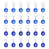 24Pcs 2 Styles Handmade Lampwork Teardrop & Flat Round with Evil Eye Keychains