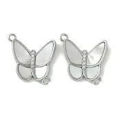 Brass Clear Cubic Zirconia Pave Natural Shell Butterfly Connector Charms