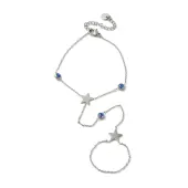 Stainless Steel Royal Blue Enamel Evil Eye & Star Ring Bracelets for Women